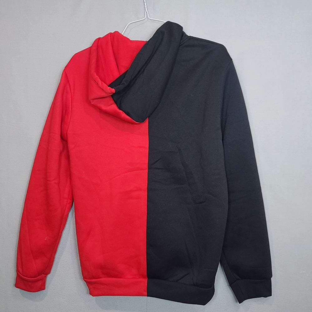 Unbranded Split Colorblock Graphic Zip Hoodie Red Black Streetwear Mens L - Picture 3 of 8